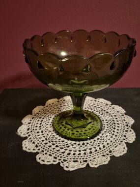Vintage Indiana Green Glass Pedestal Compote Bowl